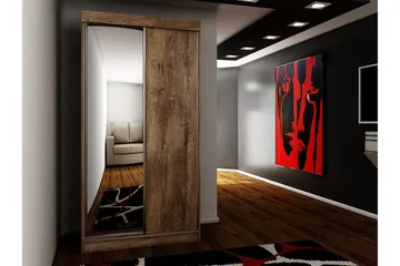 Dunkra Garderobe Med Spejl 100x200 cm - Brun - Opbevaring - Tøjopbevaring - Garderobeskabe