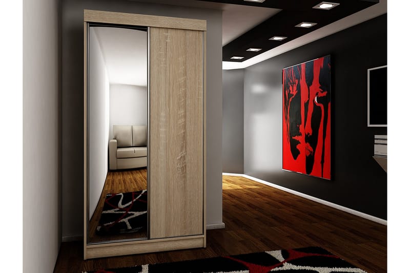 Dunkra Garderobe Med Spejl 100x200 cm - Brun - Opbevaring - Tøjopbevaring - Garderobeskabe