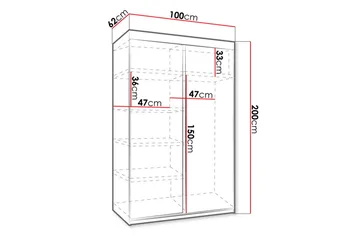 Dunkra Garderobe Med Spejl 100x200 cm - Brun - Opbevaring - Tøjopbevaring - Garderobeskabe