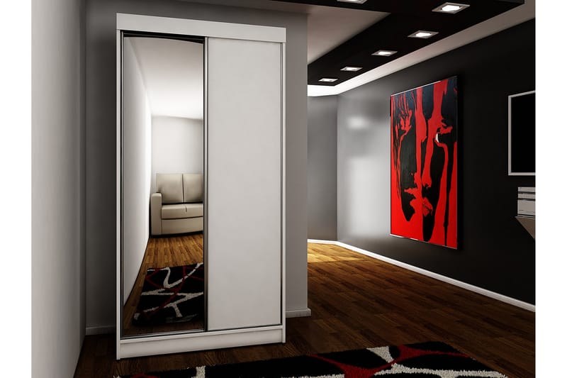 Dunkra Garderobe Med Spejl 100x200 cm - Hvid - Opbevaring - Tøjopbevaring - Garderobeskabe
