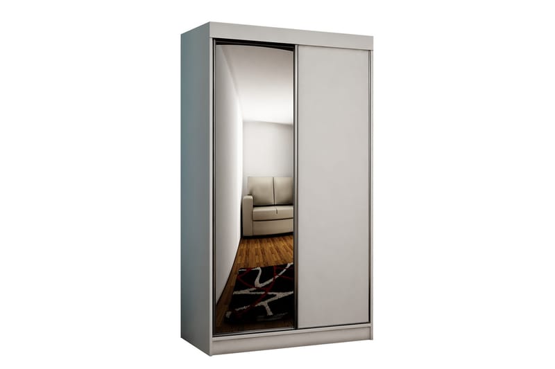 Dunkra Garderobe Med Spejl 100x200 cm - Hvid - Opbevaring - Tøjopbevaring - Garderobeskabe