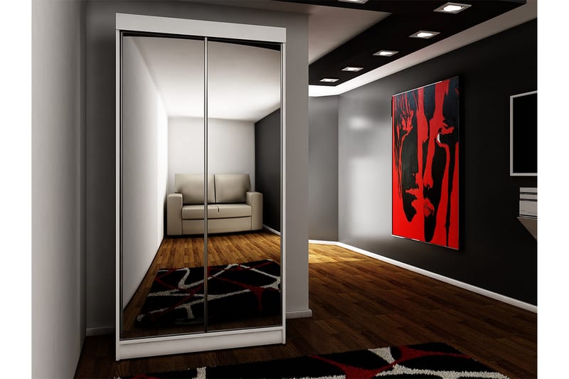 Dunkra Garderobe Med Spejl 100x200 cm - Hvid/Grå - Opbevaring - Tøjopbevaring - Garderobeskabe