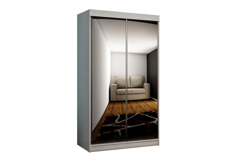 Dunkra Garderobe Med Spejl 100x200 cm - Hvid/Grå - Opbevaring - Tøjopbevaring - Garderobeskabe
