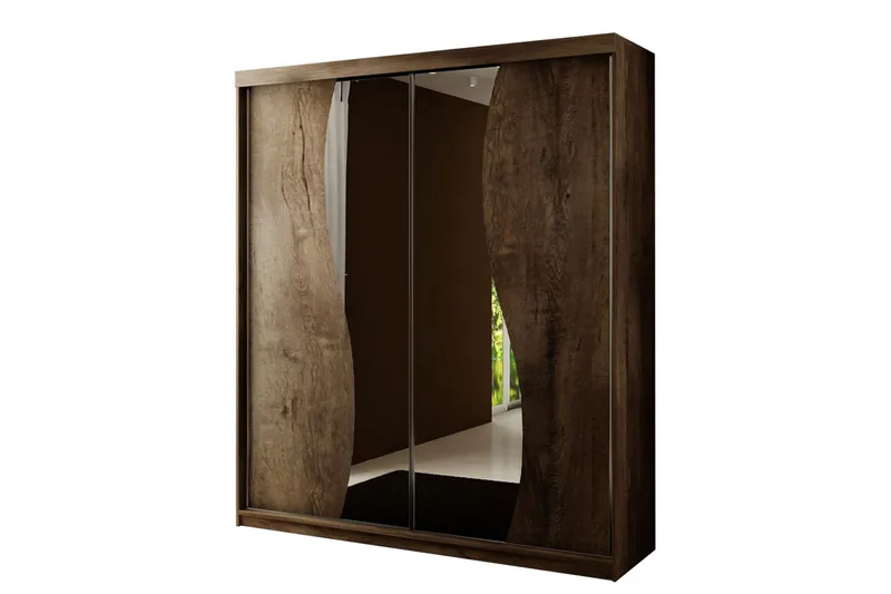 Dunkra Garderobe Med Spejl 150x200 cm - Brun - Opbevaring - Tøjopbevaring - Garderobeskabe