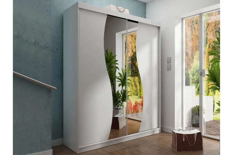 Dunkra Garderobe Med Spejl 150x200 cm - Hvid - Opbevaring - Tøjopbevaring - Garderobeskabe