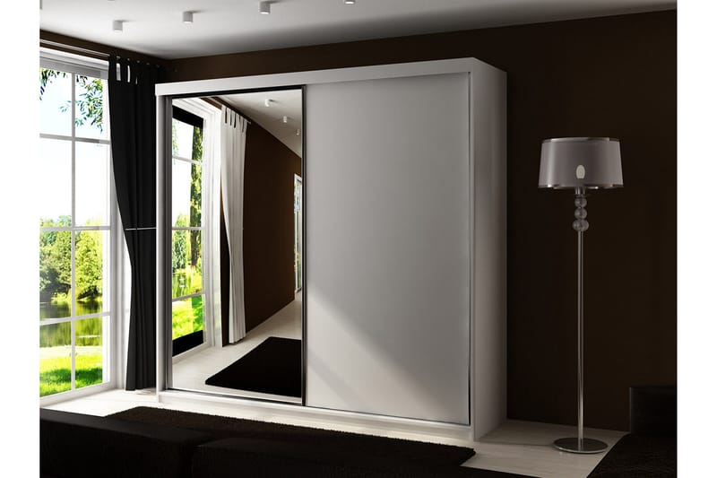 Dunkra Garderobe Med Spejl 200x200 cm - Beige - Opbevaring - Tøjopbevaring - Garderobeskabe