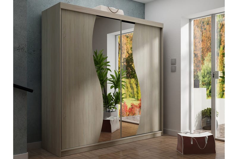 Dunkra Garderobe Med Spejl 200x200 cm - Brun - Opbevaring - Tøjopbevaring - Garderobeskabe