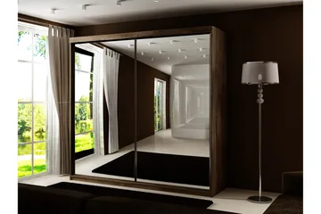 Dunkra Garderobe Med Spejl 200x200 cm - Brun - Opbevaring - Tøjopbevaring - Garderobeskabe