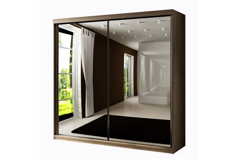 Dunkra Garderobe Med Spejl 200x200 cm - Brun - Opbevaring - Tøjopbevaring - Garderobeskabe