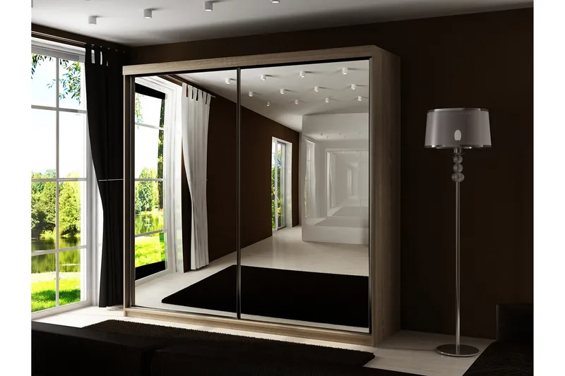 Dunkra Garderobe Med Spejl 200x200 cm - Brun - Opbevaring - Tøjopbevaring - Garderobeskabe