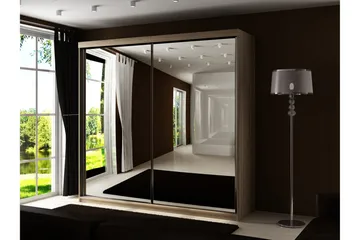 Dunkra Garderobe Med Spejl 200x200 cm - Brun - Opbevaring - Tøjopbevaring - Garderobeskabe