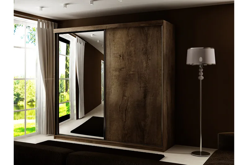 Dunkra Garderobe Med Spejl 200x200 cm - Brun - Opbevaring - Tøjopbevaring - Garderobeskabe