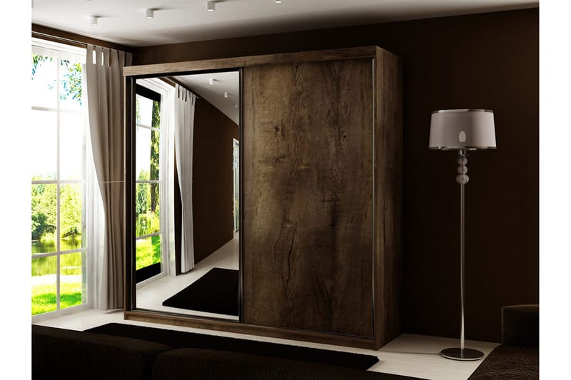 Dunkra Garderobe Med Spejl 200x200 cm - Brun - Opbevaring - Tøjopbevaring - Garderobeskabe