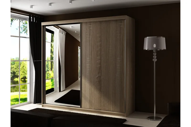 Dunkra Garderobe Med Spejl 200x200 cm - Brun - Opbevaring - Tøjopbevaring - Garderobeskabe