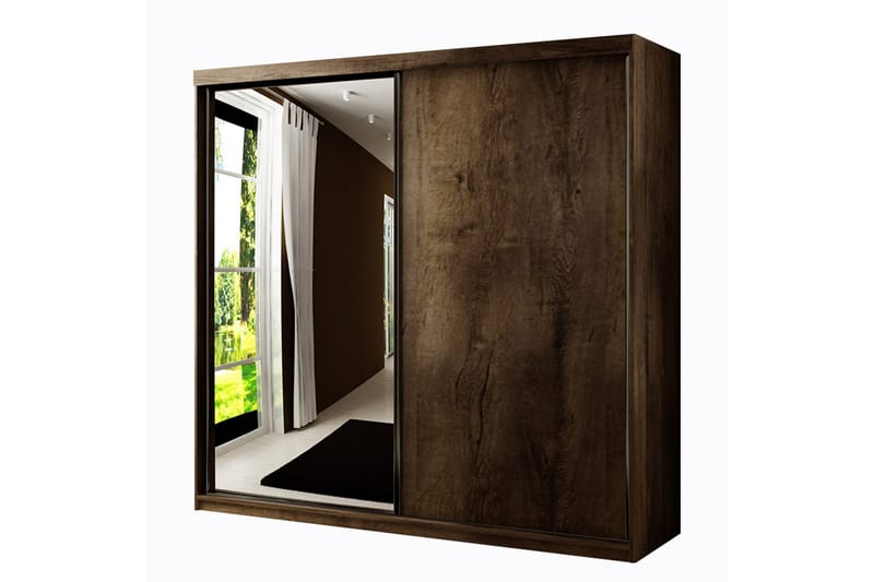 Dunkra Garderobe Med Spejl 200x200 cm - Brun - Opbevaring - Tøjopbevaring - Garderobeskabe