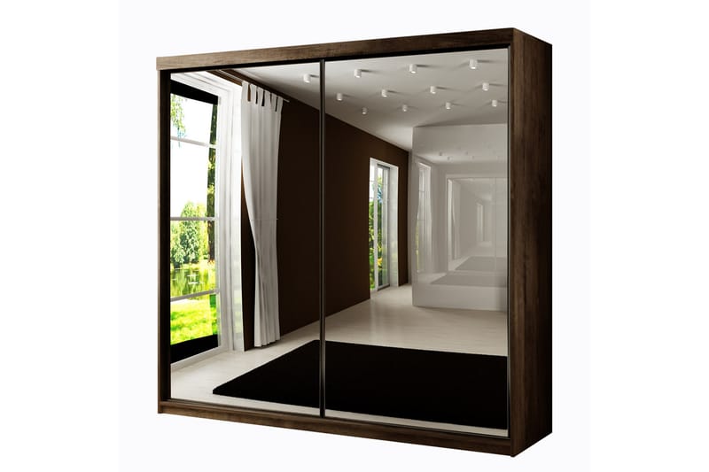 Dunkra Garderobe Med Spejl 200x200 cm - Brun - Opbevaring - Tøjopbevaring - Garderobeskabe