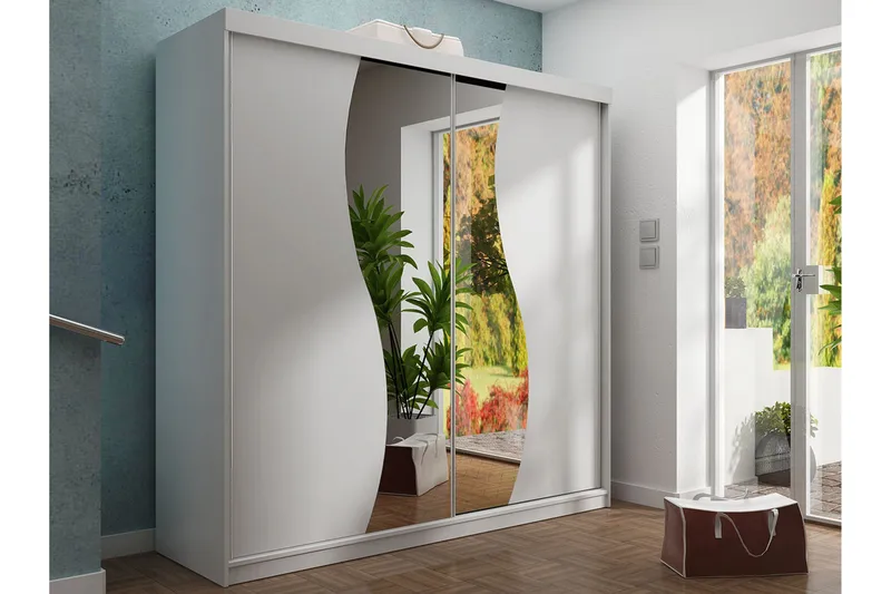 Dunkra Garderobe Med Spejl 200x200 cm - Hvid - Opbevaring - Tøjopbevaring - Garderobeskabe