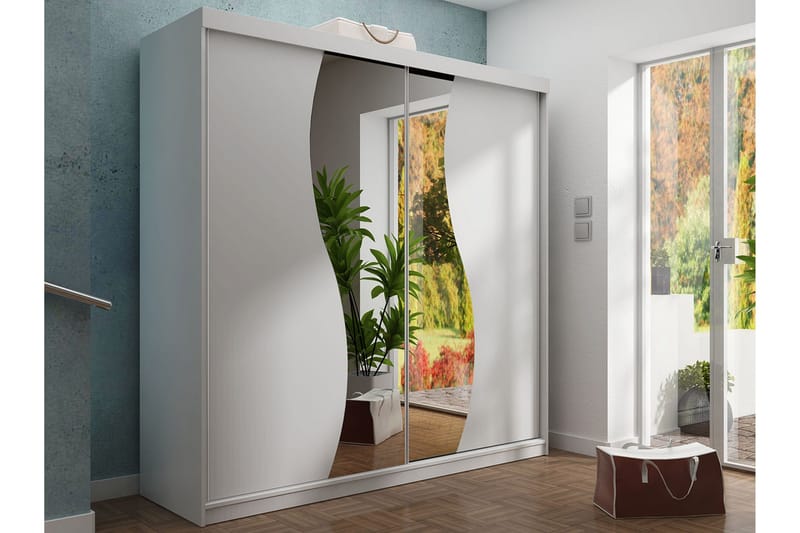 Dunkra Garderobe Med Spejl 200x200 cm - Hvid - Opbevaring - Tøjopbevaring - Garderobeskabe