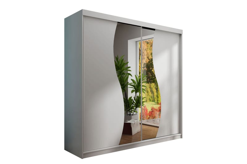 Dunkra Garderobe Med Spejl 200x200 cm - Hvid - Opbevaring - Tøjopbevaring - Garderobeskabe