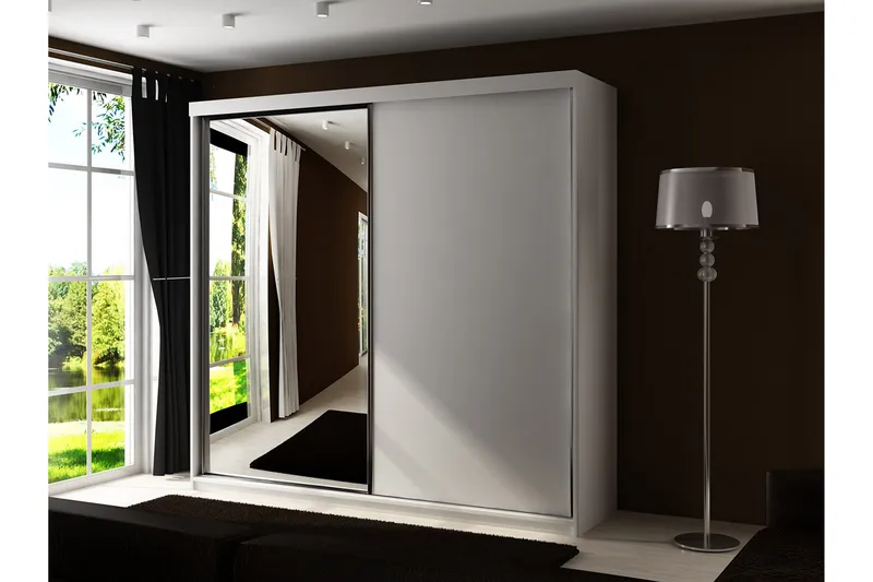 Dunkra Garderobe Med Spejl 200x200 cm - Hvid - Opbevaring - Tøjopbevaring - Garderobeskabe