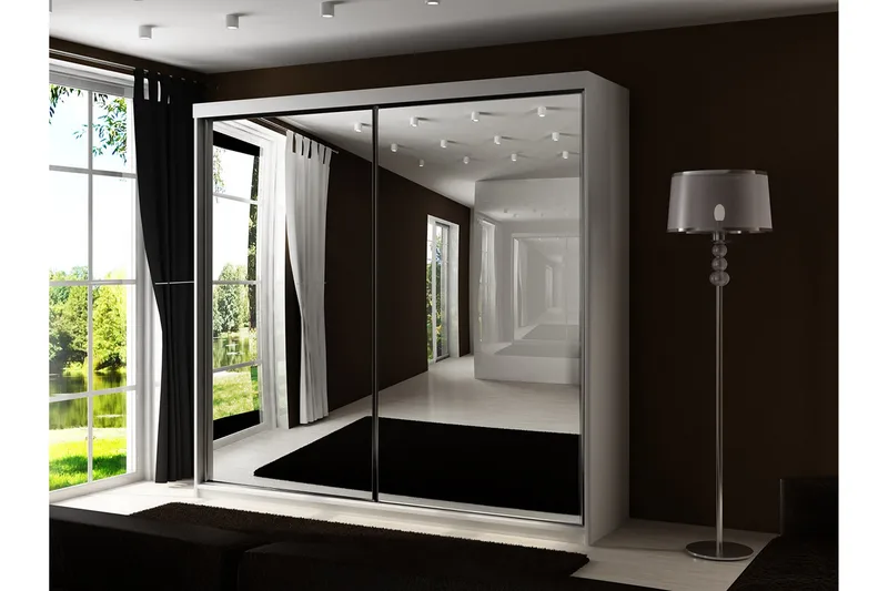 Dunkra Garderobe Med Spejl 200x200 cm - Hvid - Opbevaring - Tøjopbevaring - Garderobeskabe