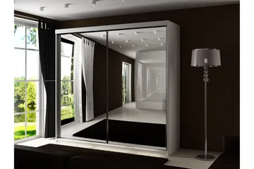 Dunkra Garderobe Med Spejl 200x200 cm - Hvid - Opbevaring - Tøjopbevaring - Garderobeskabe