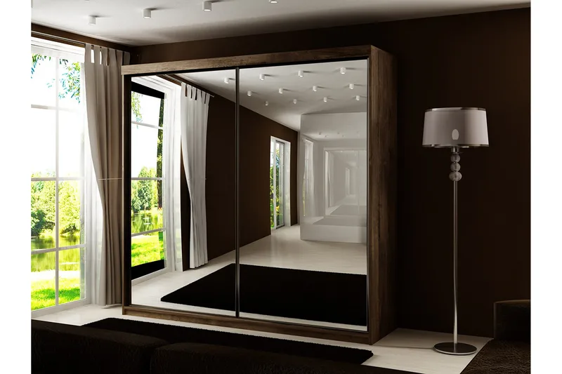 Dunkra Garderobe Med Spejl 200x200 cm - Opbevaring - Tøjopbevaring - Garderobeskabe