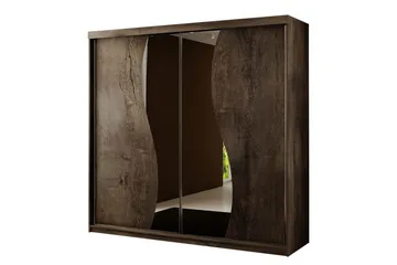 Dunkra Garderobe med Spejl LED-belysning Blå 200 cm Bue - Mørk Ask - Opbevaring - Tøjopbevaring - Garderobeskabe