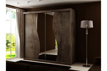 Dunkra Garderobe med Spejl LED-belysning Blå 200 cm Bue - Mørk Ask - Opbevaring - Tøjopbevaring - Garderobeskabe