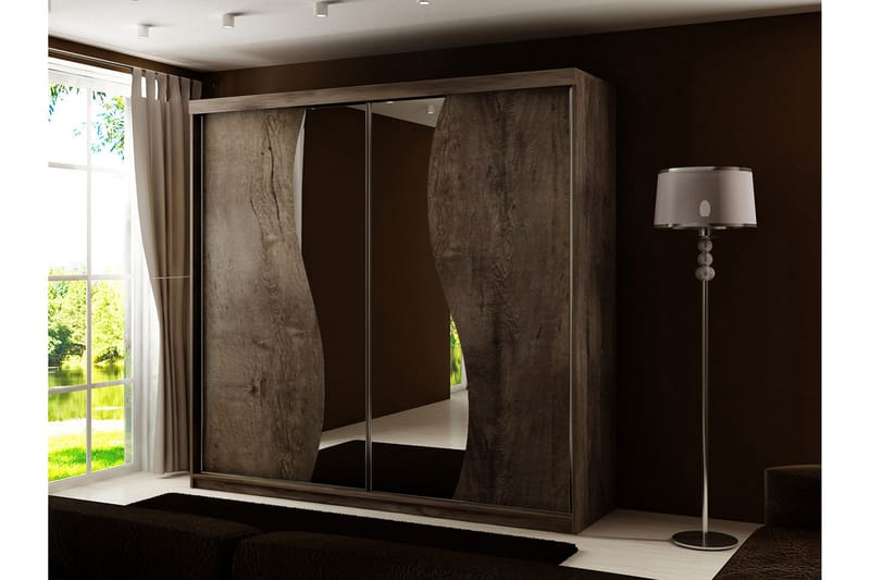 Dunkra Garderobe med Spejl LED-belysning Blå 200 cm Bue - Mørk Ask - Garderobeskabe - Garderobeskab & klædeskab