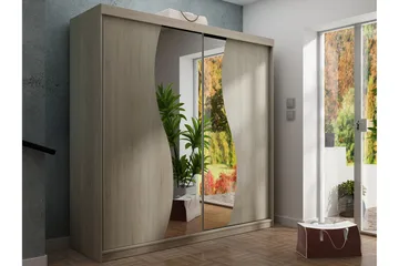 Dunkra Garderobe med Spejl LED-belysning Blå 200 cm Bue - Sonomaeg - Opbevaring - Tøjopbevaring - Garderobeskabe