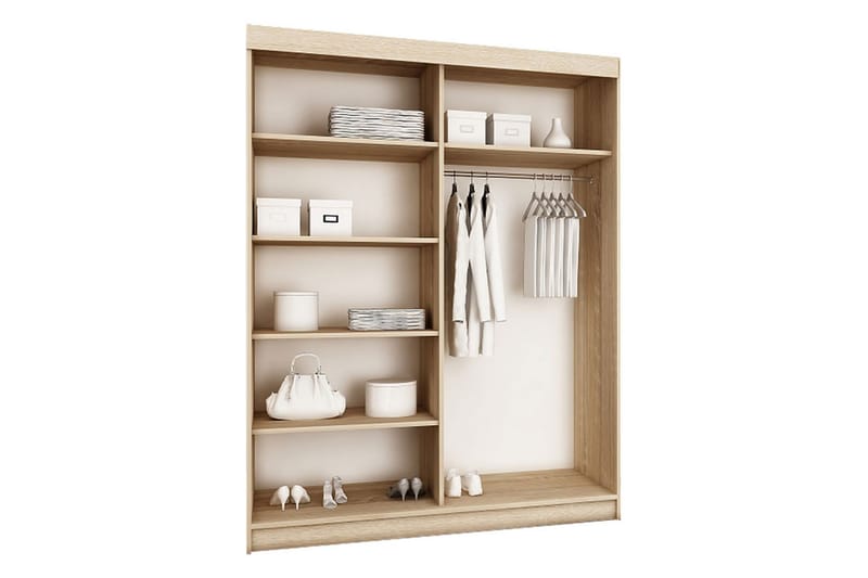 Dunkra Garderobe med Spejl LED-belysning RGB 150 cm Bue - Sonomaeg - Opbevaring - Tøjopbevaring - Garderobeskabe - Garderobeskab & klædeskab