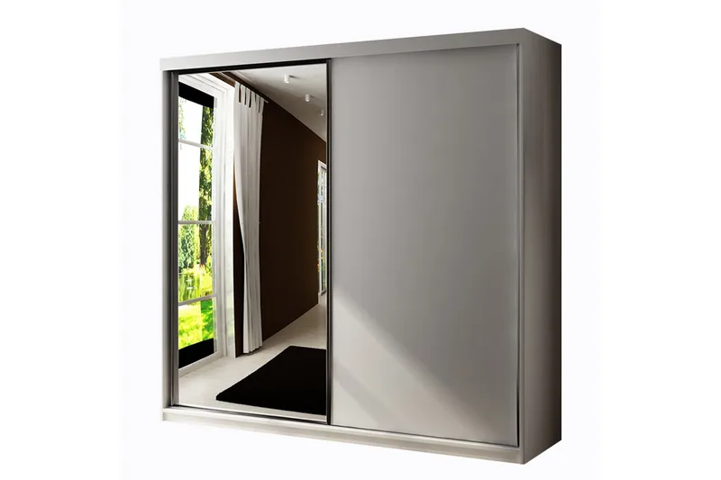 Dunkra Garderobe med Spejl LED-belysning RGB 200 cm, Hvid