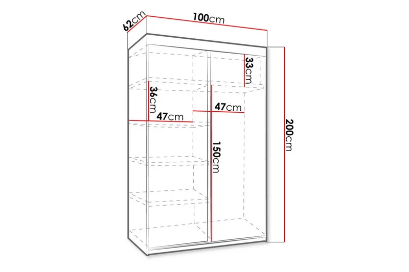 Dunkra Garderobe med Spejle LED-belysning Blå 100 cm - Mørk Ask - Opbevaring - Tøjopbevaring - Garderobeskabe - Garderobeskab & klædeskab