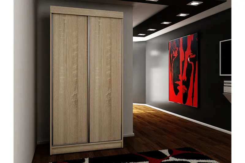 Dunkra Garderobeskab 100x200 cm i Træ med Metalramme - Brun - Opbevaring - Tøjopbevaring - Garderobeskabe