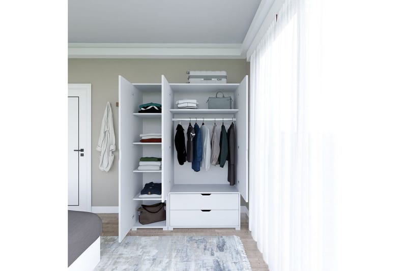 Durusu Garderobe 130x183 cm - Hvid - Opbevaring - Tøjopbevaring - Garderobeskabe