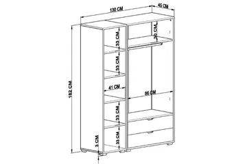 Durusu Garderobe 130x183 cm - Hvid - Opbevaring - Tøjopbevaring - Garderobeskabe