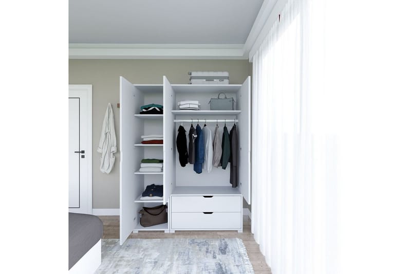 Durusu Garderobe 130x183 cm - Hvid - Opbevaring - Tøjopbevaring - Garderobeskabe