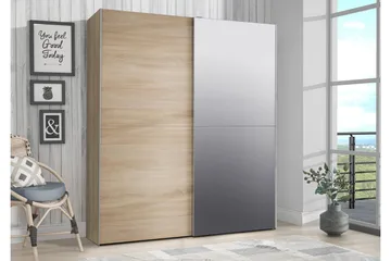 Edessa Garderobeskab 170 cm i Træ med Glasdetaljer - Brun - Opbevaring - Tøjopbevaring - Garderobeskabe