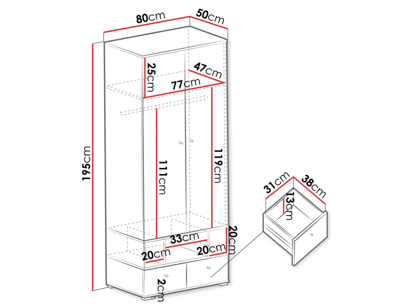 Edson Garderobeskab 80 cm - Opbevaring - Tøjopbevaring - Garderobeskabe