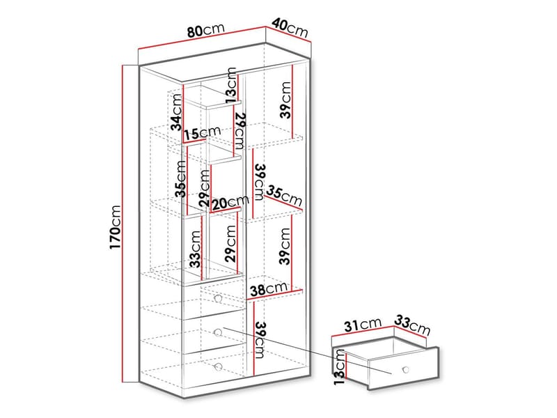 Elvaren Garderobeskab 80 cm med Åbne Hylder - Opbevaring - Tøjopbevaring - Garderobeskabe