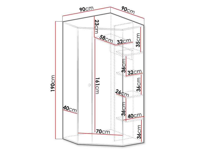 Elvaren Garderobeskab 90 cm - Opbevaring - Tøjopbevaring - Garderobeskabe - Hjørnegarderobe