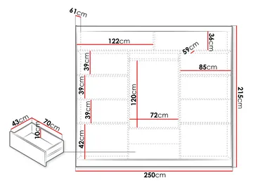 Elvin Garderobeskab med spejl 250x215 cm - hvid - Opbevaring - Tøjopbevaring - Garderobeskabe - Garderobeskab & klædeskab