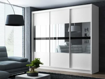 Elvin Garderobeskab med spejl 250x215 cm - hvid - Opbevaring - Tøjopbevaring - Garderobeskabe - Garderobeskab & klædeskab