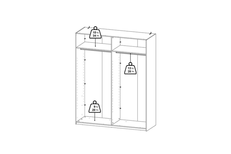 Elvos Garderobe 179x220 cm - Hvid - Opbevaring - Tøjopbevaring - Garderobeskabe