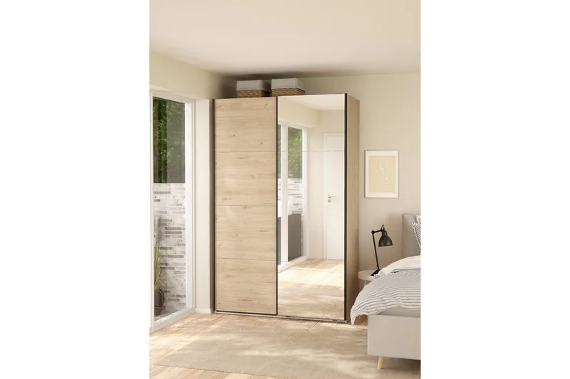 Elvos Garderobe med Spejl 139x220 cm - Natur - Opbevaring - Tøjopbevaring - Garderobeskabe