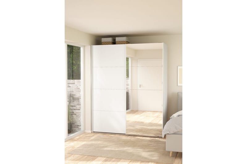 Elvos Garderobe med Spejl 179x220 cm - Hvid - Opbevaring - Tøjopbevaring - Garderobeskabe