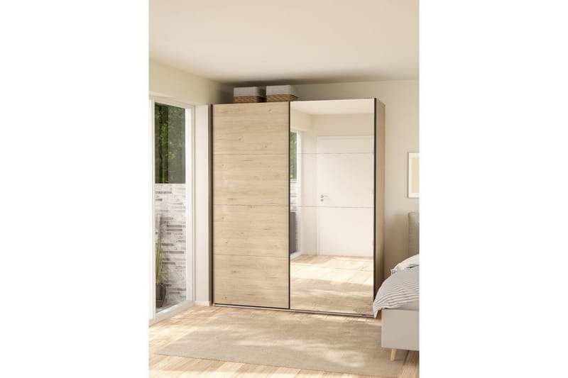 Elvos Garderobe med Spejl 179x220 cm - Natur - Opbevaring - Tøjopbevaring - Garderobeskabe