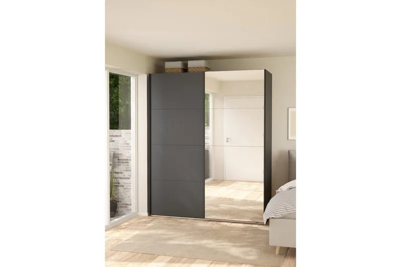 Elvos Garderobe med Spejl 179x220 cm - Sort - Opbevaring - Tøjopbevaring - Garderobeskabe