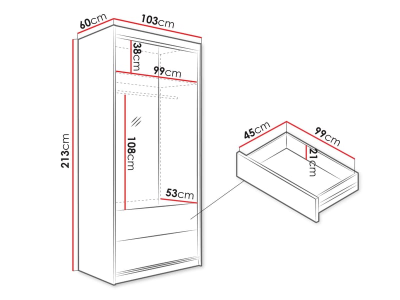 Elvyn Garderobeskabeskab med spejl 103x213 cm - Brun - Opbevaring - Tøjopbevaring - Garderobeskabe